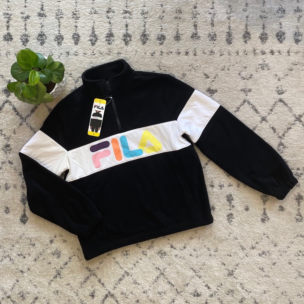 NWT FILA Black Logo Fleece Pullover - Size S